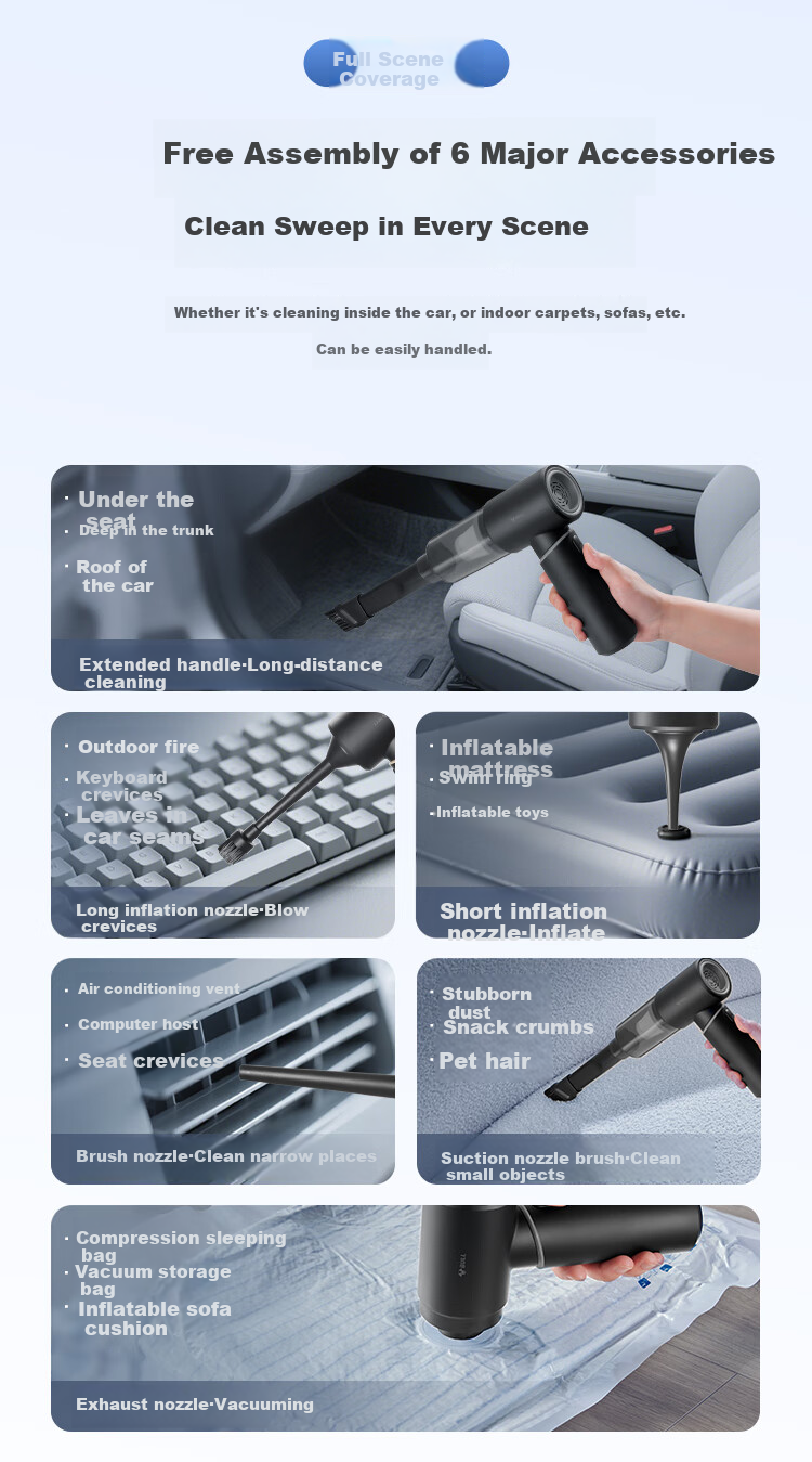 BULL Car Vacuum Cleaner for Home And Car Use, High Suction Power Handheld Vacuum Cleaner, Portable And Compact, Suction Blowing Cleaning Four-In Suitable for Li Auto I9 And Other GNV-CVQ112 6