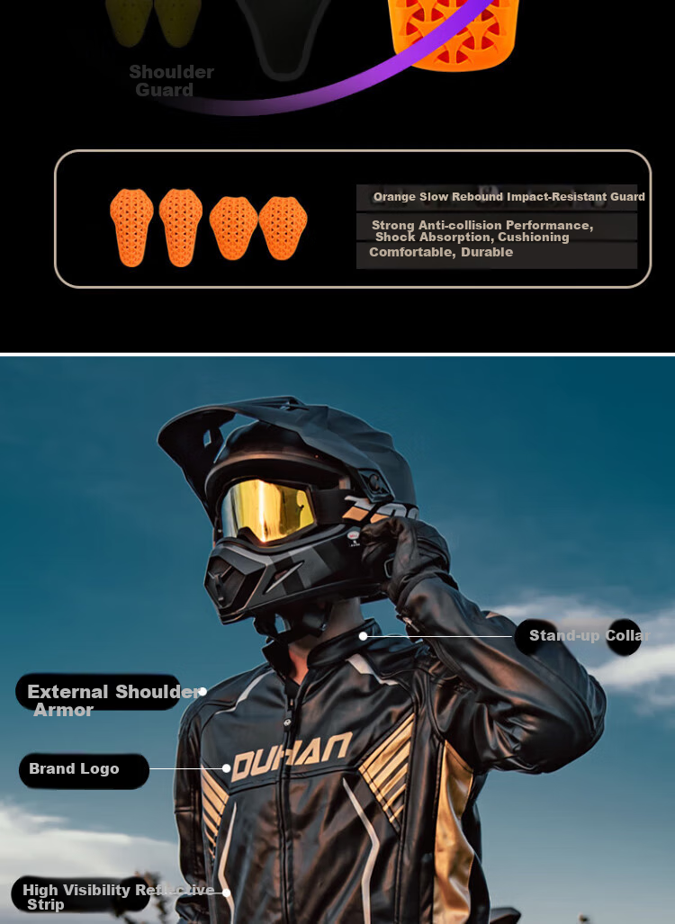 DUHAN D-2168 Motorcycle Riding Jacket, Long-Sleeve Racing Suit, Off-Road Motorbike Leather Jacket, Autumn And Winter Black Gold Men's Style M 3
