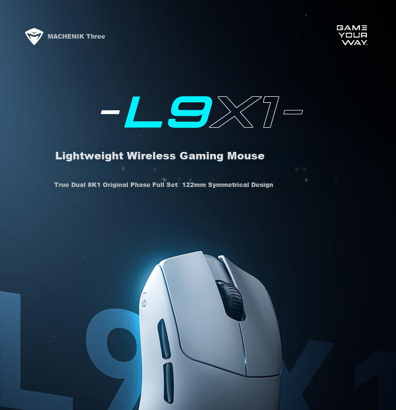 MACHENIKE L9X1 Advanced Lightweight Wireless Mouse Gaming E-Sports Office Wired/2.4G/Bluetooth Tri-Mode PAW3395 1K Polling Rate 53g Lightweight without Holes White 1