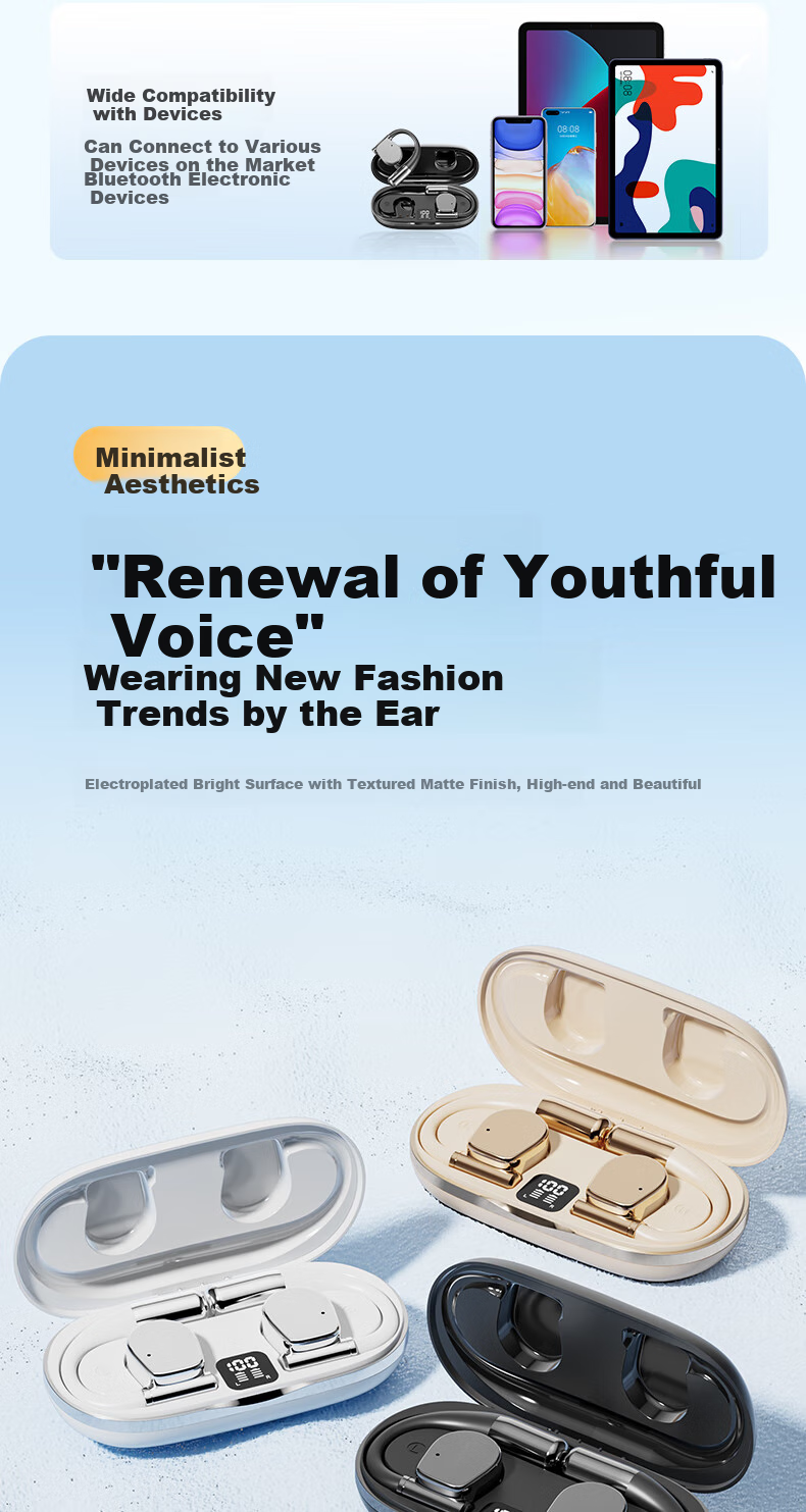 CLAISON Bluetooth Headphones, Ear-Hook Bone Conduction Concept, Non-In Open-Style Wireless Sports Running Cycling Gaming Ear-Clip Headphones, Suitable for Apple Huawei M111 - Off-White 15