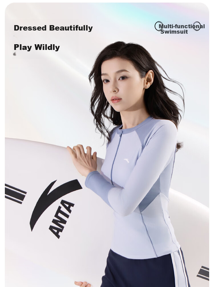 ANTA Slim Waist Swimsuit for Women, New Two-Piece Conservative Long-Sleeve Swimwear, Plus Size Hot Spring Swimwear for Curvy Girls, Sky Blue XL 1