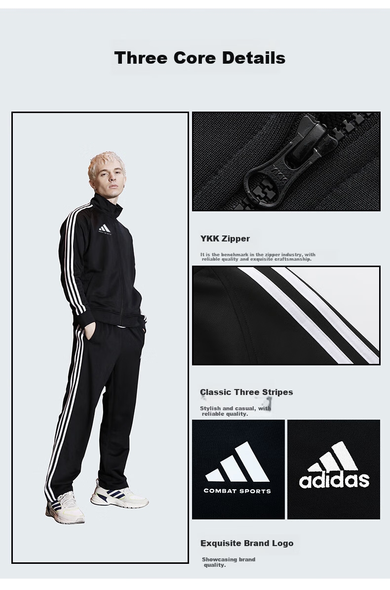 Adidas Men's Spring Running Sportswear Set with Windproof Jacket And Straight-Leg Pants Two-Piece Suit, Black And White, Size L 4