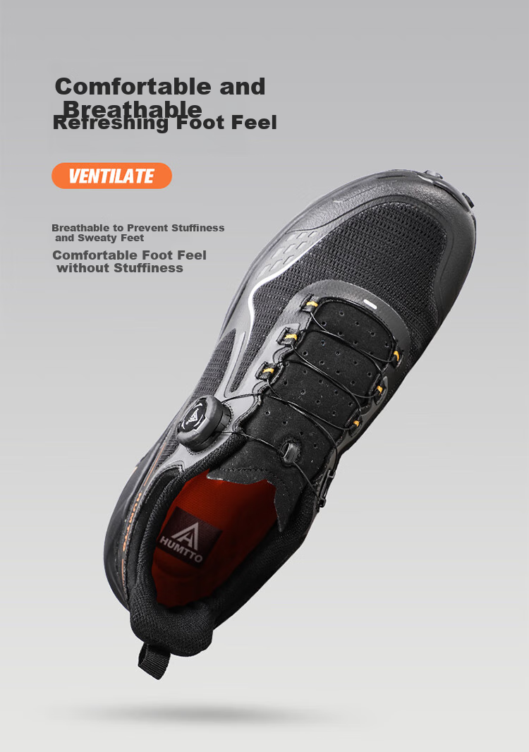 HUMTTO Mesh Hiking Shoes with Rotary Buckle Quick-Lace System, Men's Outdoor Comfortable Breathable Trekking Shoes, Black, Size 39 4