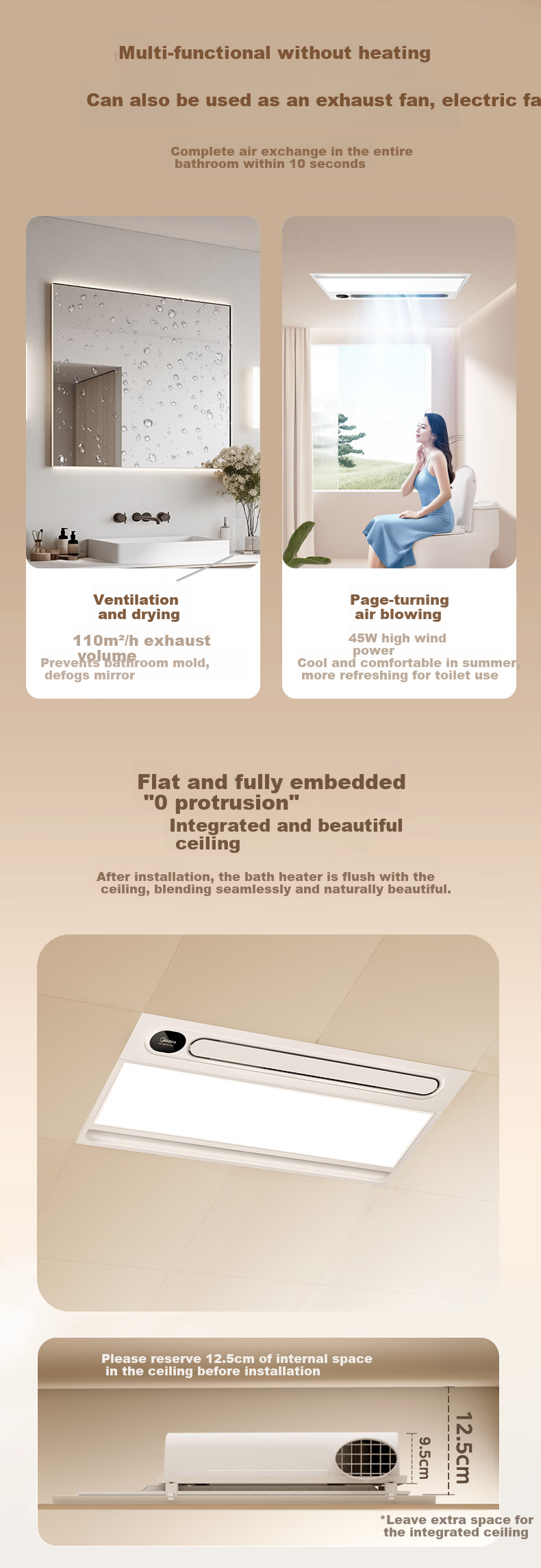 Midea Cloud Sail Series Bathroom Heater with Warm Air, Lighting And Remote Control Y20 11