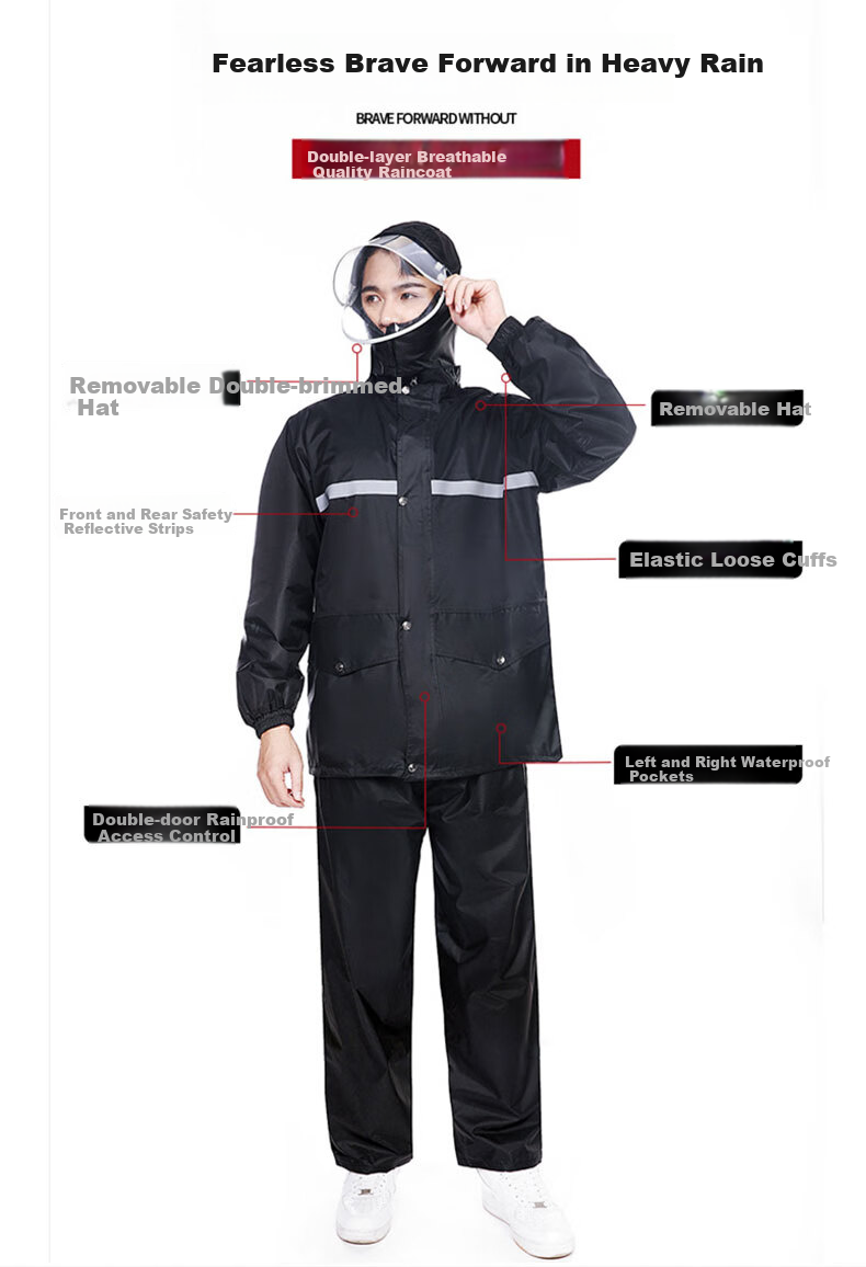 Dipuer Raincoat for Food Delivery Riders, Heavy-Duty Electric Bike Adult Two-Piece Raincoat, Motorcycle Suit for Men And Wome 5
