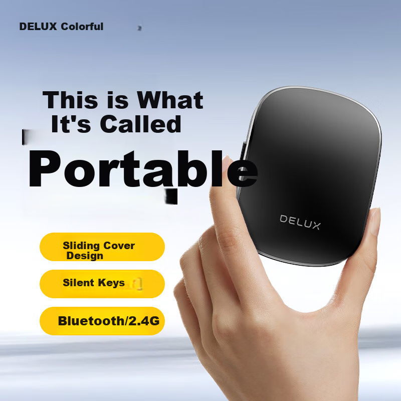 Delux MF20 Wireless Bluetooth Foldable Mouse, Portable Mouse, Ultra-Lightweight, for Mobile Office And Business Use, Compatible with Huawei Tablets, IPad, Computers, Universal Black