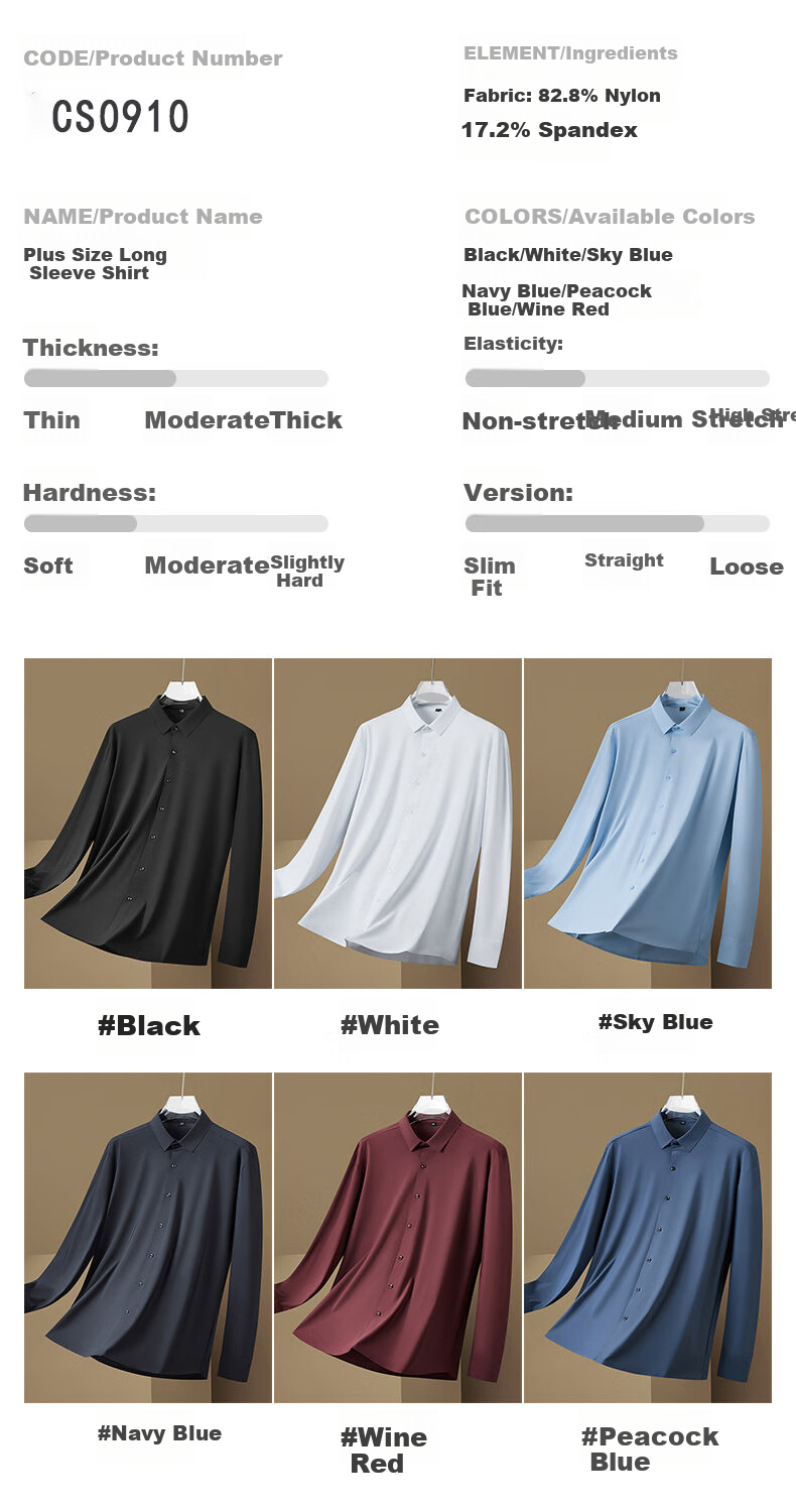 Ayoupang Plus Size Pullover Shirt, Wrinkle-Resistant Seamless Long-Sleeve Blouse, Business Casual Work Undershirt for Me 2