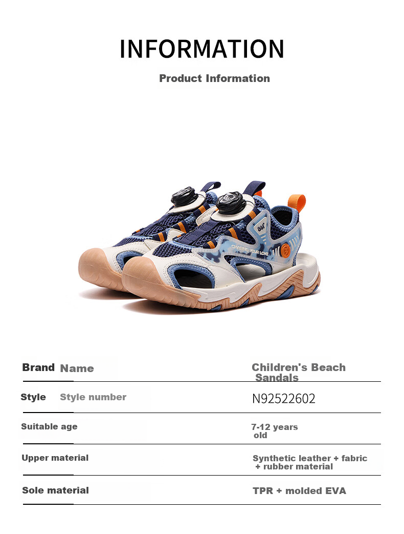 361° Children's Shoes, Kids' Sandals Summer 2025, Boys And Girls Breathable Wear-Resistant Toe Protection Creek Shoes Closed-Toe Sandals, Blue Size 37 12