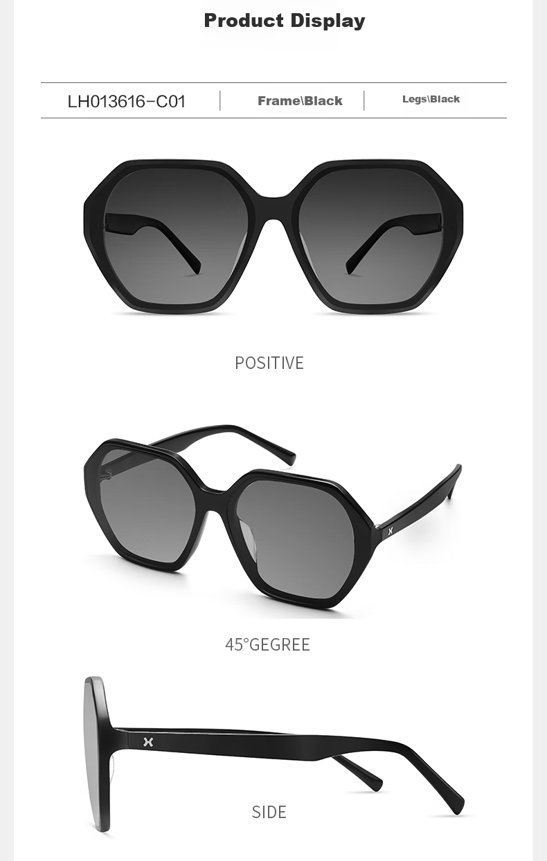 LOHO Nylon Polarized Sunglasses for Women, Black Frame Sunglasses, Face-Slimming Effect, High Definition Driving Glasses for Men LH013616, Black + Single Gray Lens, Black + Single Gray Lens 13