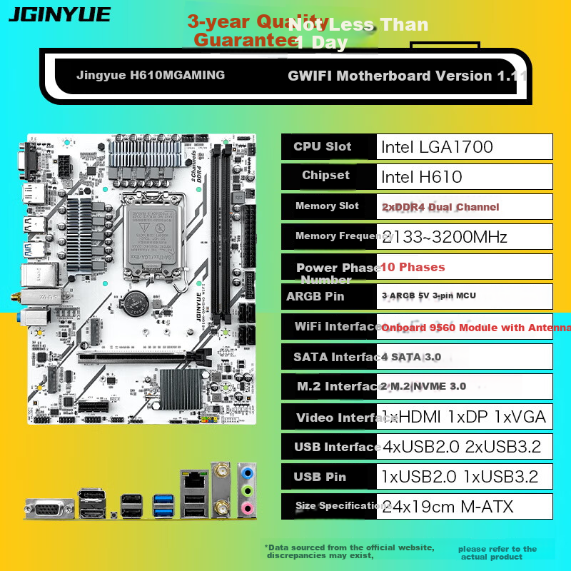Материнская плата JGINYUE H610M GAMING WIFI, LGA1700, DDR4, M-ATX, с Wi-Fi