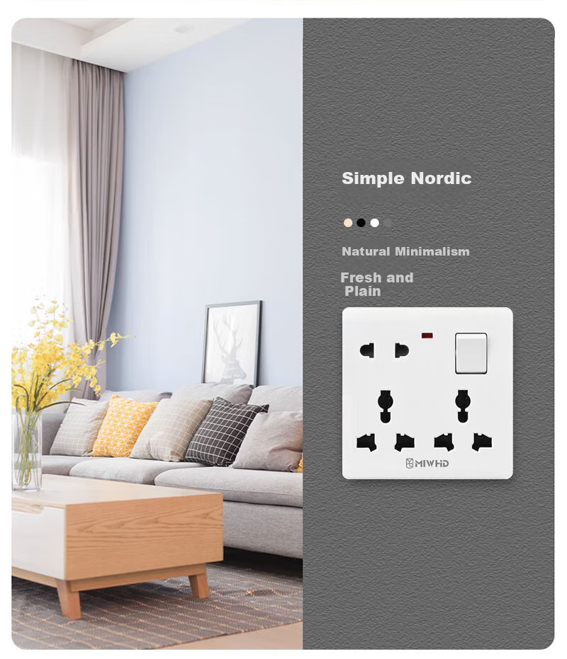 MIWHD Single Switch with Eight Holes And Light, Wall Panel Switch Socket, 86 Type, 10A-16A White Concealed Switch, MLGD-34/1 16 220 2 10