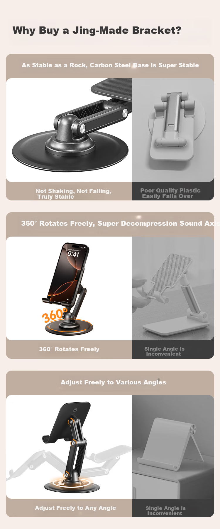 JD Original Phone Stand, Three-Axis Foldable Tablet IPad Stand, Lazy Bedside Stand for Live Streaming, Gaming, Reading, Binge-Watching, Multifunctional, Compact And Portable, Suitable for Apple 17 And Huawei 1