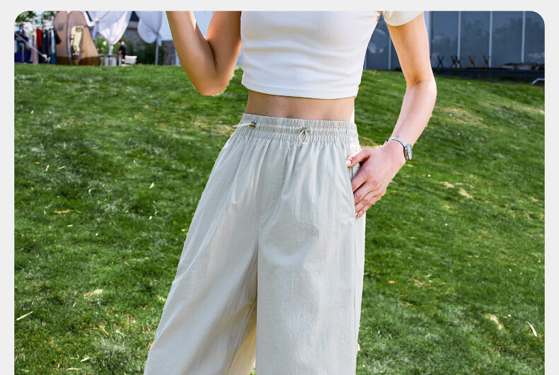 ESE-Y Quick-Dry Cooling Cargo Pants for Women, 2025 Summer New Style, Sun Protection Thin Wide-Leg Loose Paratrooper Pants, Gray And White, Size 28 30