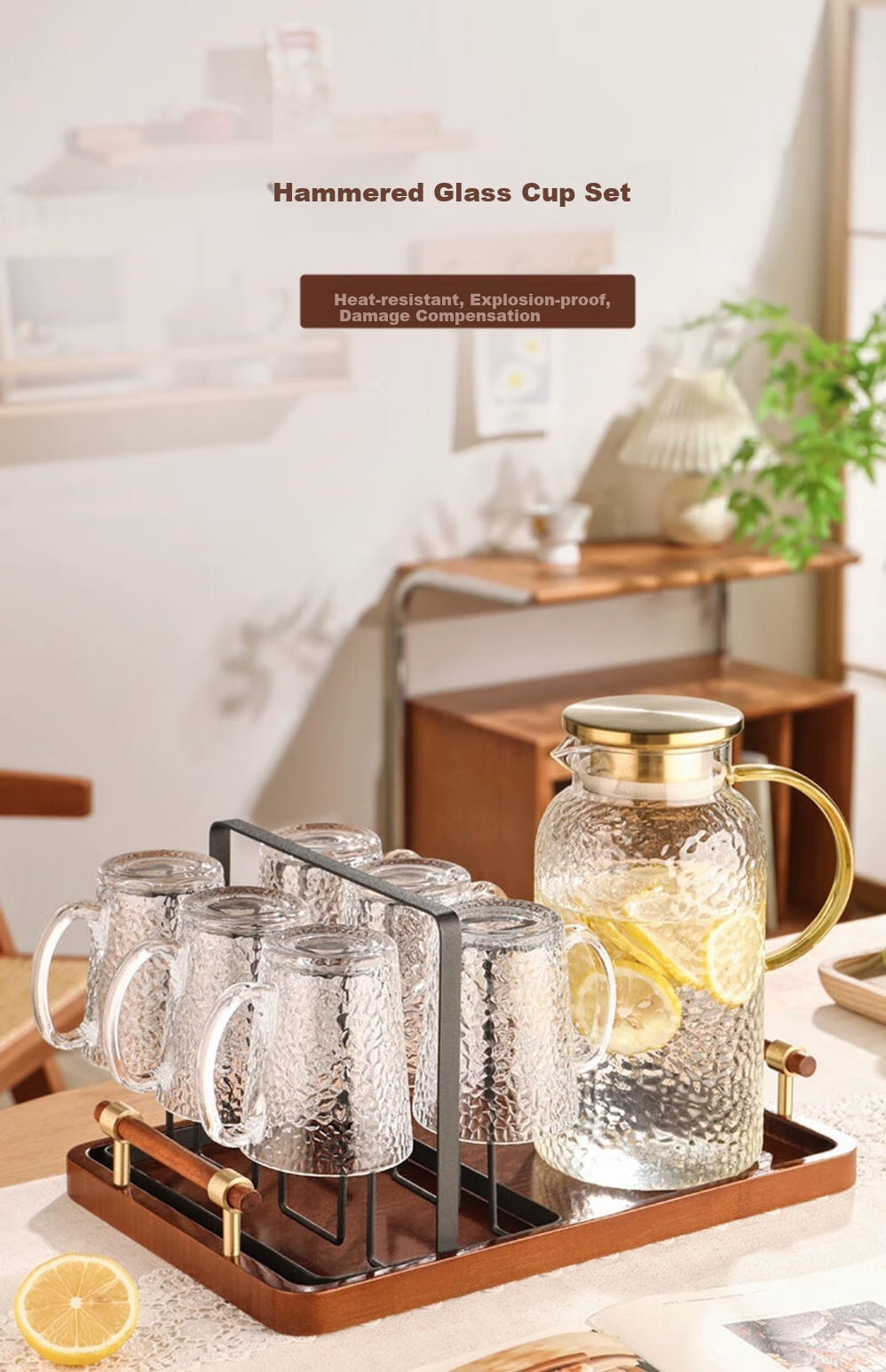 CRISTALGLASS Hammered Glass Water Cup Set for Entertaining Guests, Home Living Room Tea Cups, Luxurious Drinking Cups for Family Use, Heat-Resistant Water Glasses 1