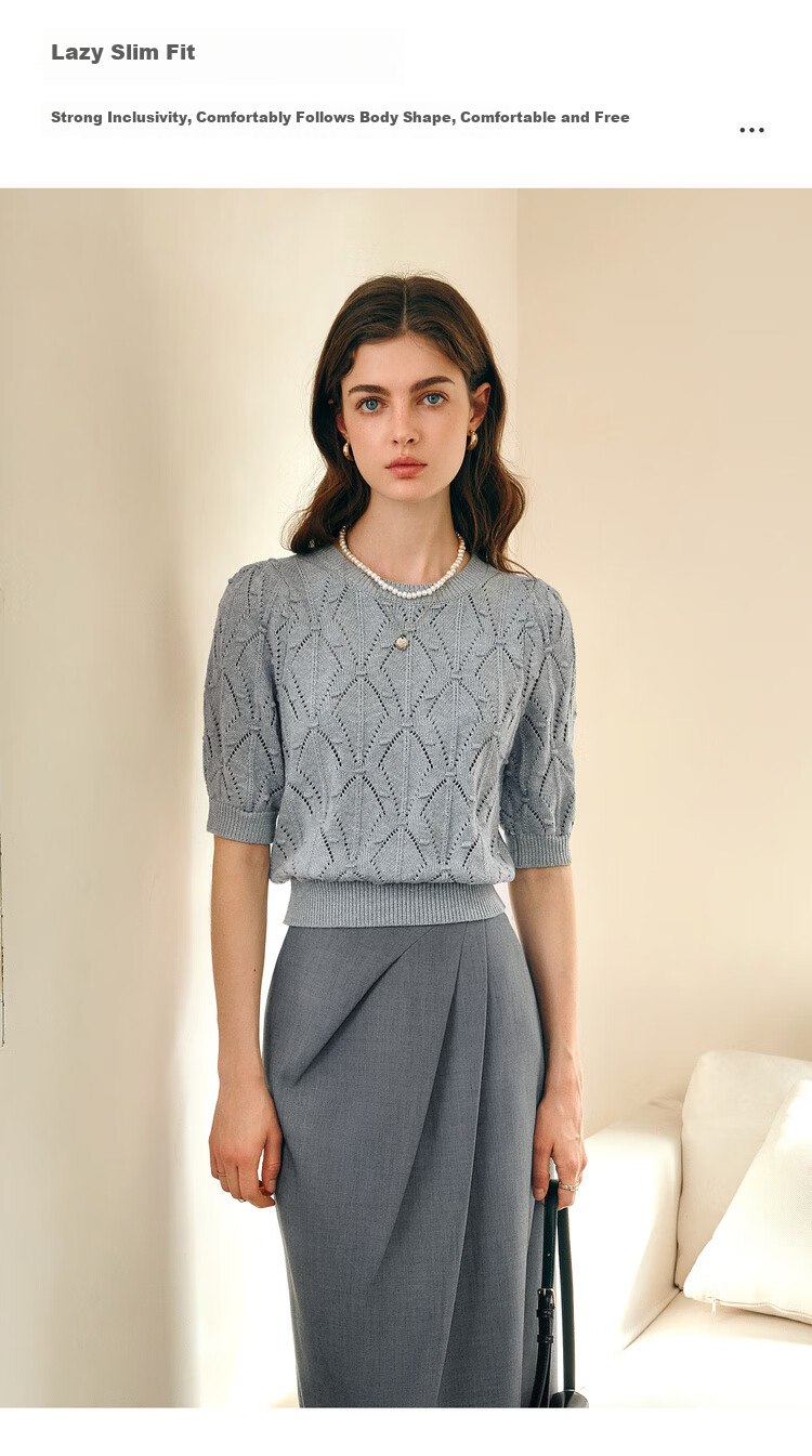 Olrain Eurier Summer Commuter Knit Pullover Top with Hollow Design Gray (New Batch) S 4