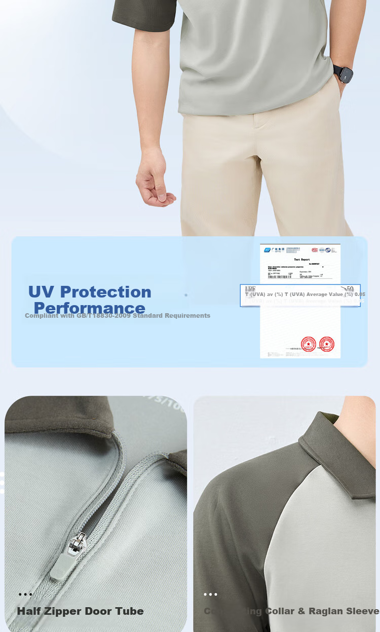 Giordano Comfortable Antibacterial Polo Shirt for Men, High-Tech Cooling Sun Protection Contrasting Color Raglan Short-Sleeve Top 01015405 9