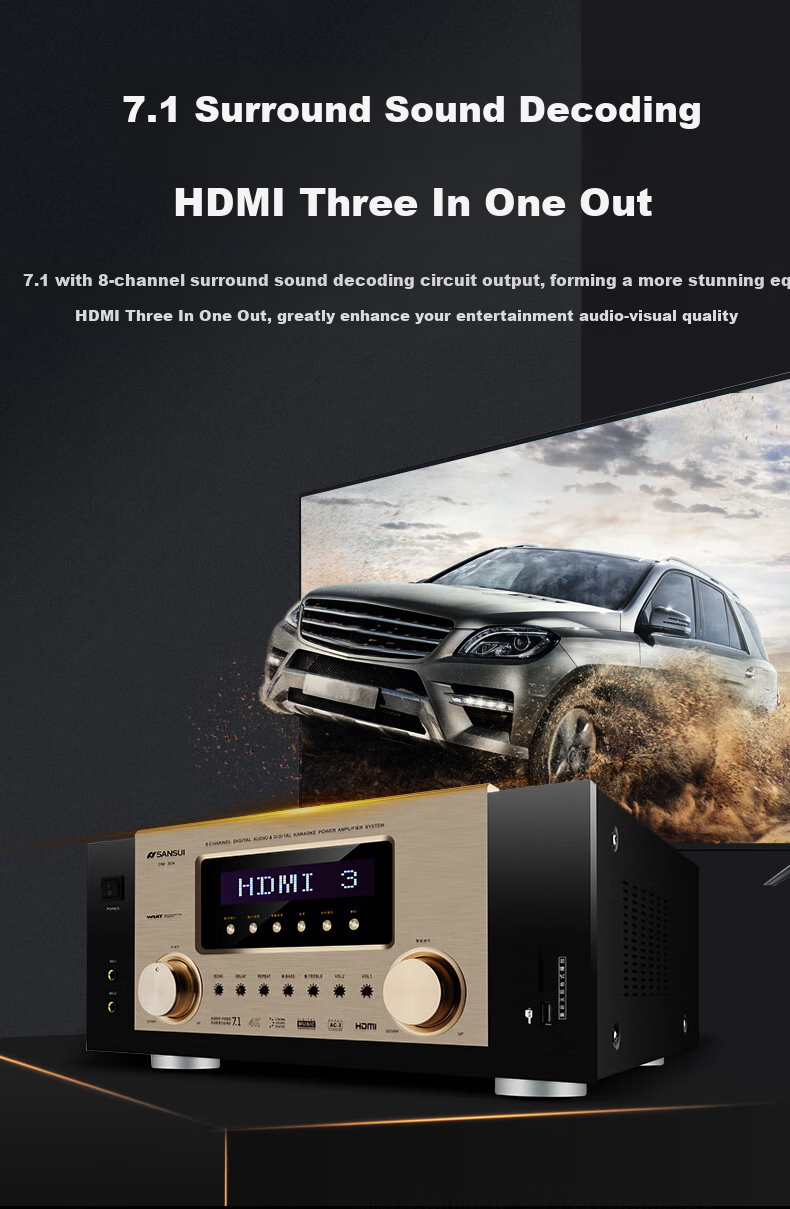 SANSUI DM-30A, 7.1 Audio Amplifier, Speakers, Home Theater 7.1 Channel AV Amplifier, 4K Direct Through, Audiophile-Grade HIFI Sound Quality Smart Speaker Amplifier, High Power 5