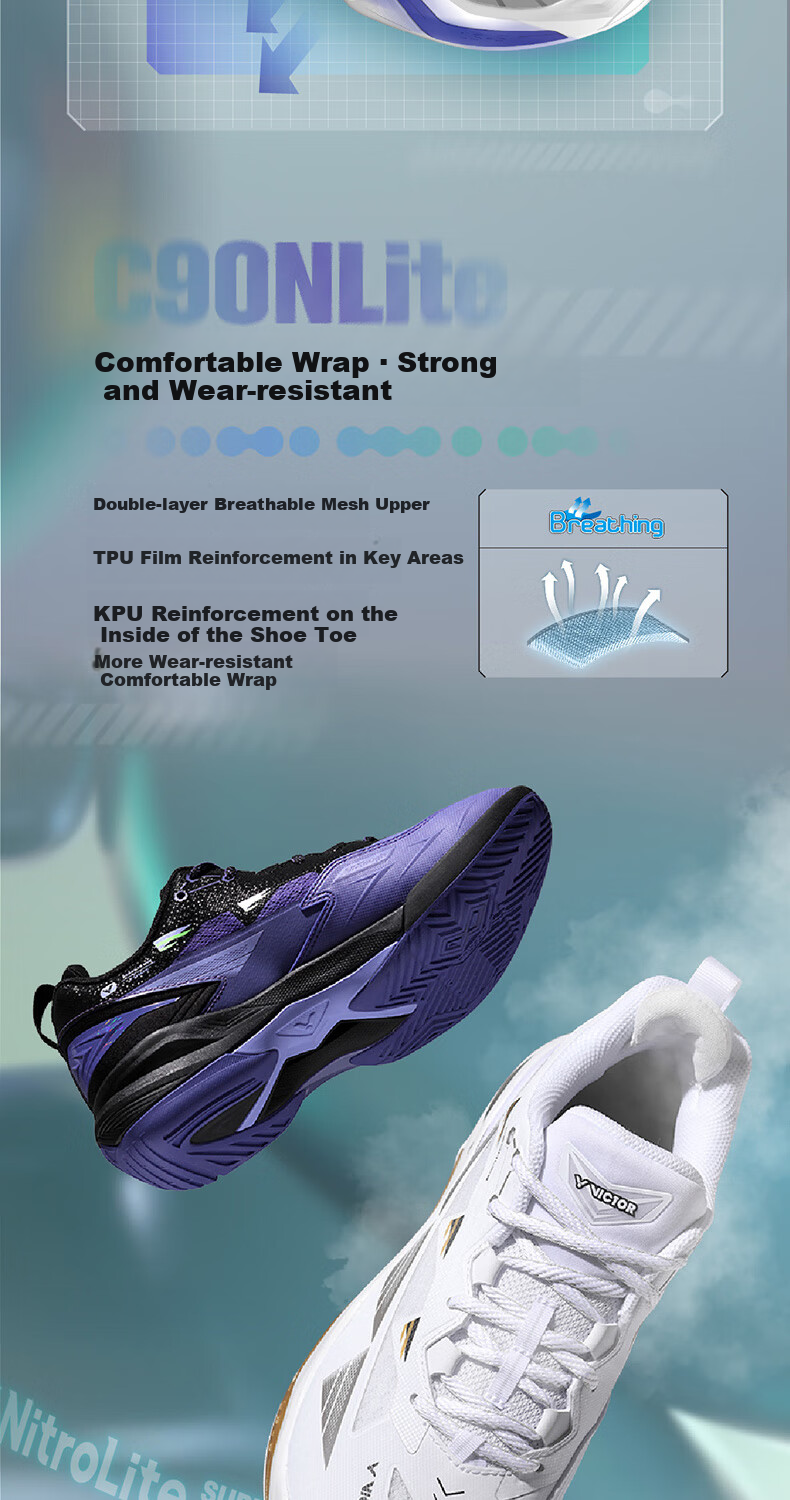 VICTOR Badminton Shoes, Non-Slip And Shock-Absorbing Protection, C90NL White New Model, High-End Competition Shoes, White, Size 40 5