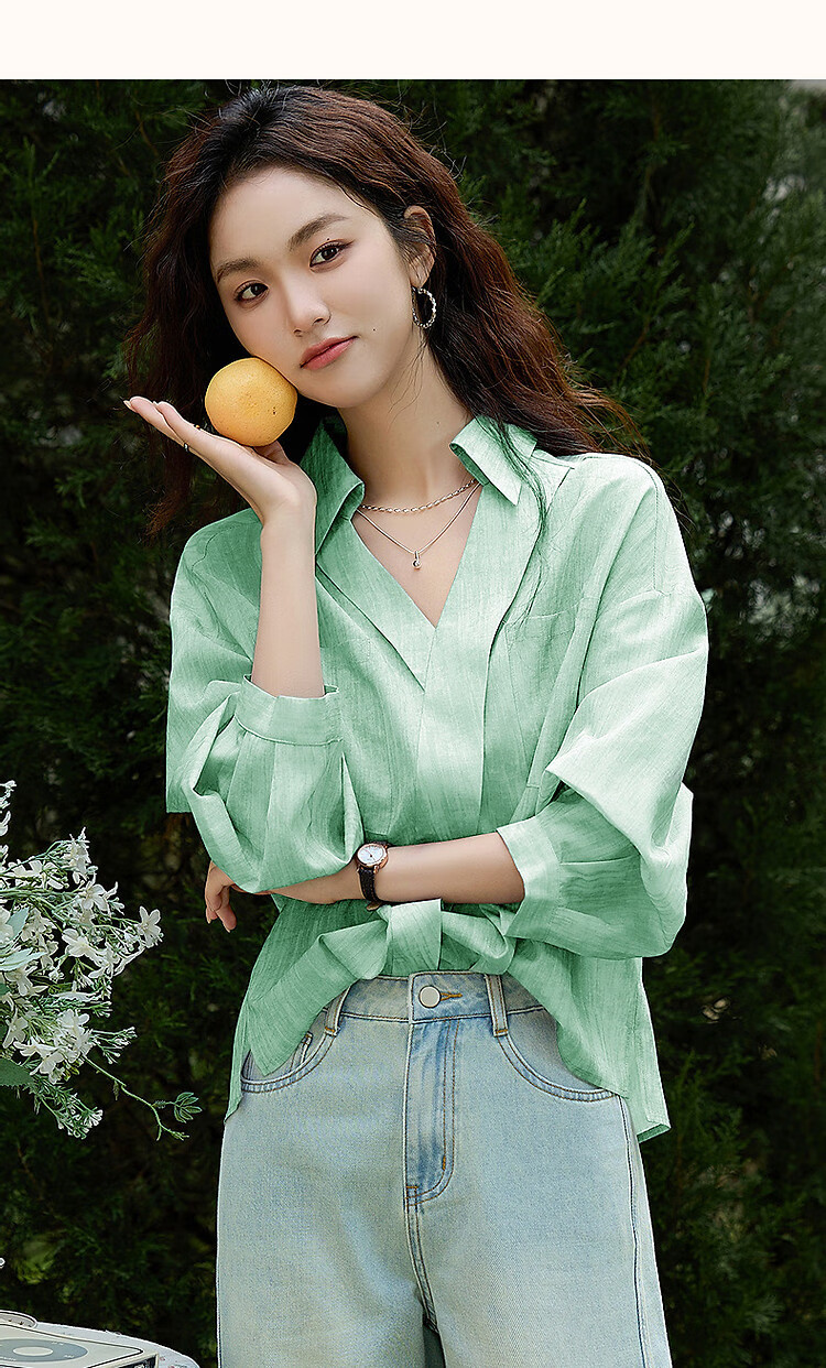 Dme [Art Student Outfit] Summer Artistic Gradient Lapel Shirt, Loose Comfortable Blouse, Women's Top 15
