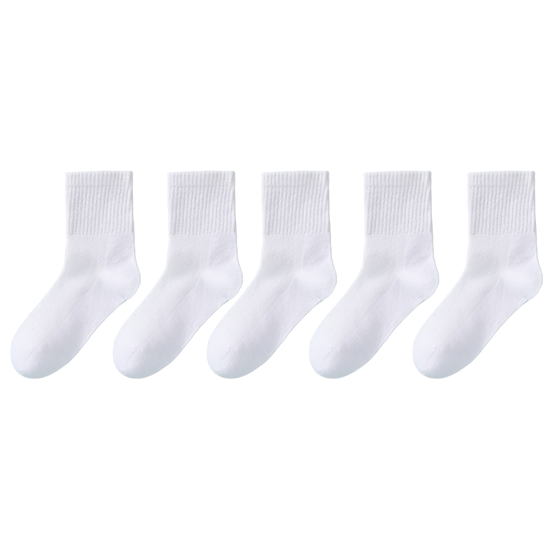 LangSha Kids Socks Boys Girls Summer Thin Mesh Mid-Calf White Cotton Socks 5 Pairs Pure White 3XL