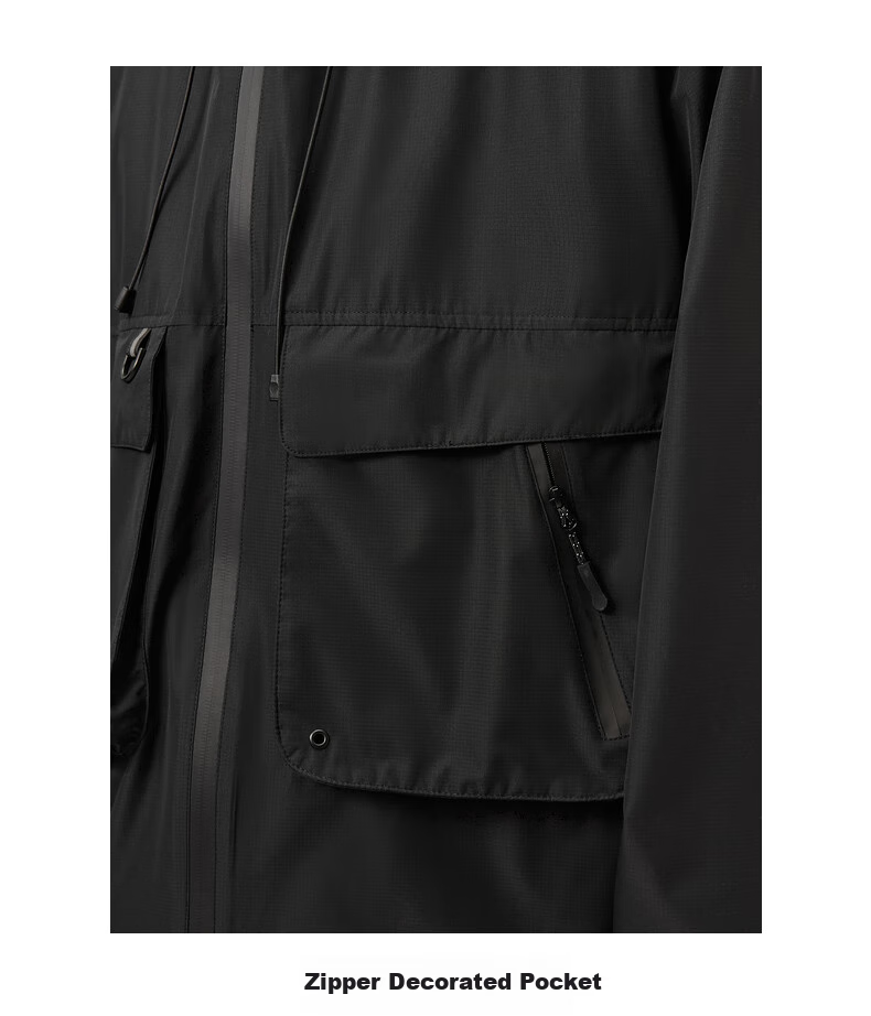 Gxgjeans Men's Clothing, Workwear Style Multi-Pocket Casual Hooded Jacket, Spring 2025 New Arrival, Black, 175/L 2