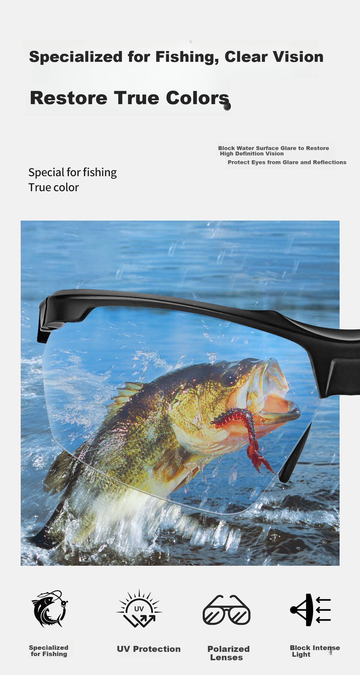 VOZAPOW Fishing Goggles for Float Viewing, High-Definition Polarized Eye Protection Sunglasses for Lure Fishing, Vibrating Reel, Men's Driving Sunglasses 1