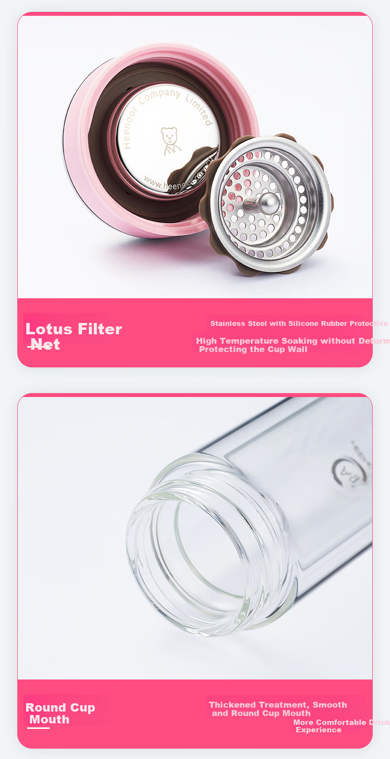 Heenoor Antibacterial Glass Cup, Double-Layer Transparent Water Cup, High-Quality Tea Infuser for Women, Mid-Autumn Festival Gift XN-1951 10