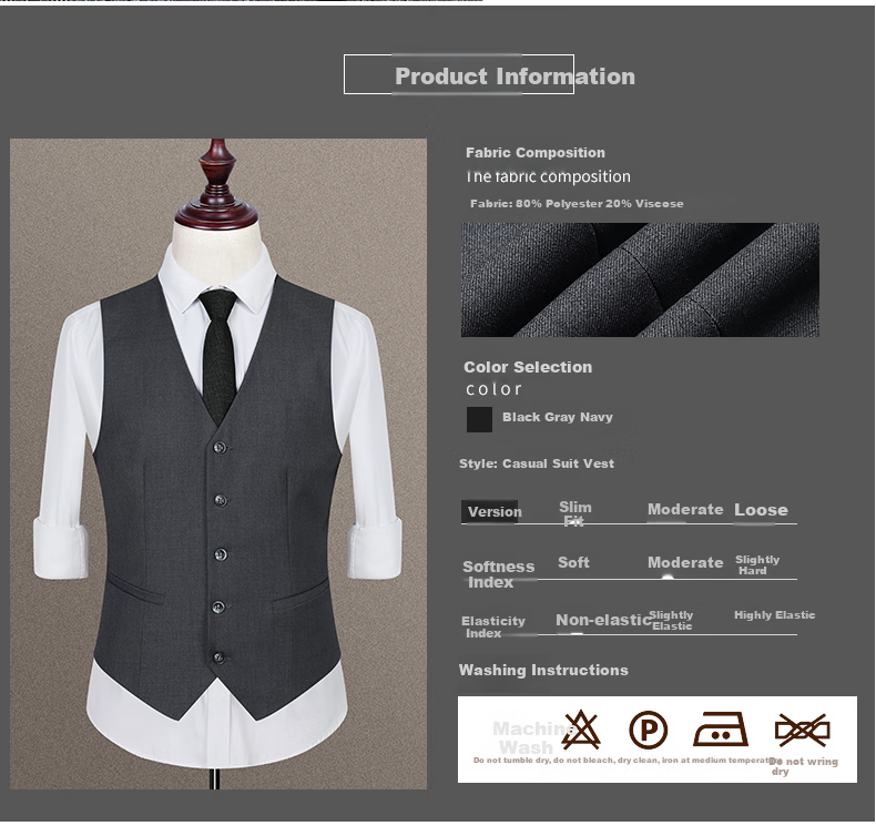 ROMON Suit Vest for Men, Slim Fit Business Professional Work Attire, Wedding Groom Waistcoat Vest, Men's Suit Jacket 7