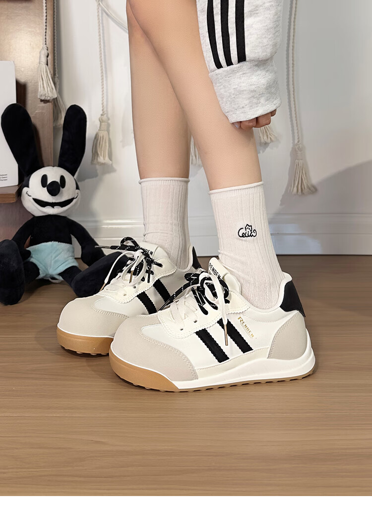 RENBEN Versatile German Training Shoes for Women, 2025 New Casual Shoes, Women's Sneakers, White Black Gray, Size 39 (Runs Small by Half Size) 2