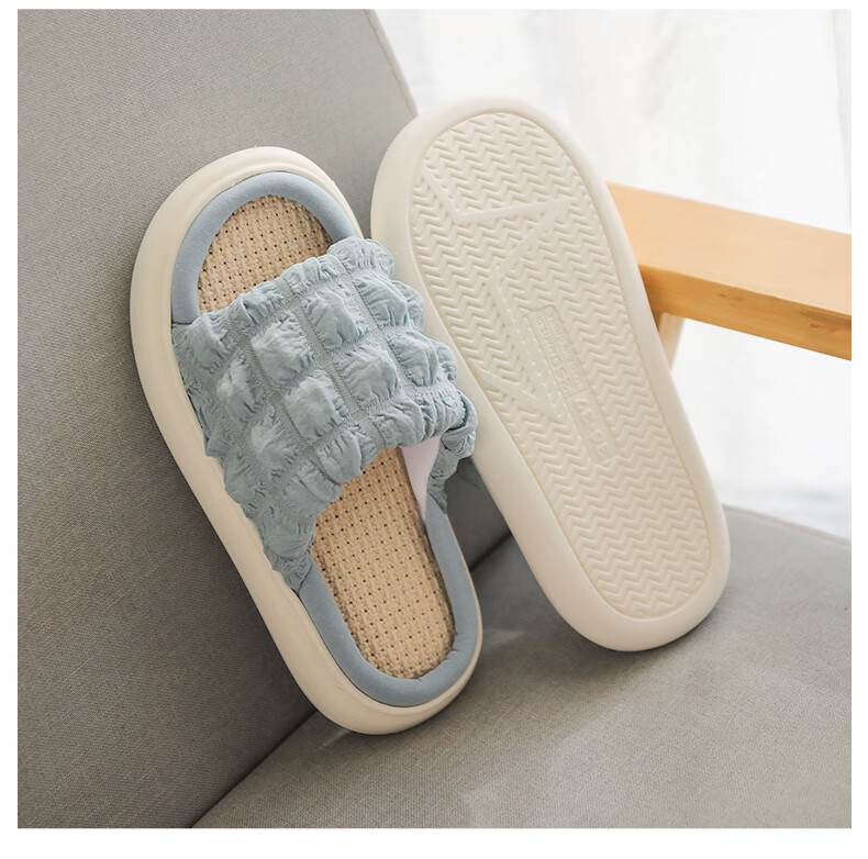 Guoluofi Extra Thick Sole Linen Slippers for Women Spring Autumn Indoor Cotton Linen Four Seasons Home Non-Slip Soft Sole Slippers White Size 40-41 2