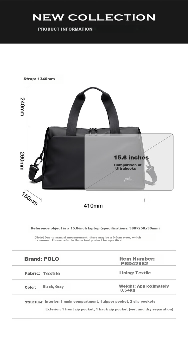POLO Travel Bag for Men, Business Briefcase, Sports Gym Swimming Storage Bag, Wet And Dry Separation Large Capacity Luggage Bag 8