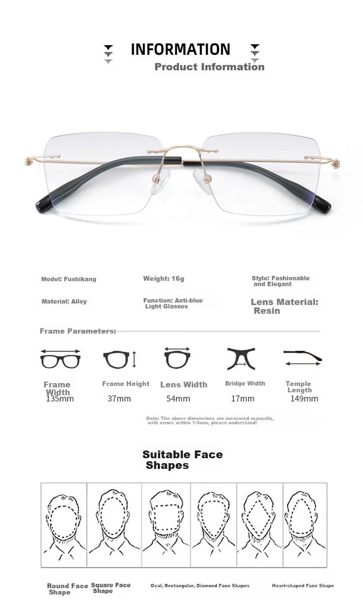 Fushikang Frameless High-Definition Anti-Blue Light Reading Glasses Ultra-Light Presbyopic Glasses for Men F9901 +150 Degrees 6