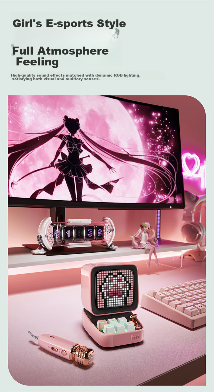 Divoom Pixel Retro Bluetooth Speaker with Subwoofer, Karaoke Microphone Combo for Children's Singing, Home Desktop Computer Small Speaker, Birthday Gift for Men And Women, Mid-Autumn Festival Present 8