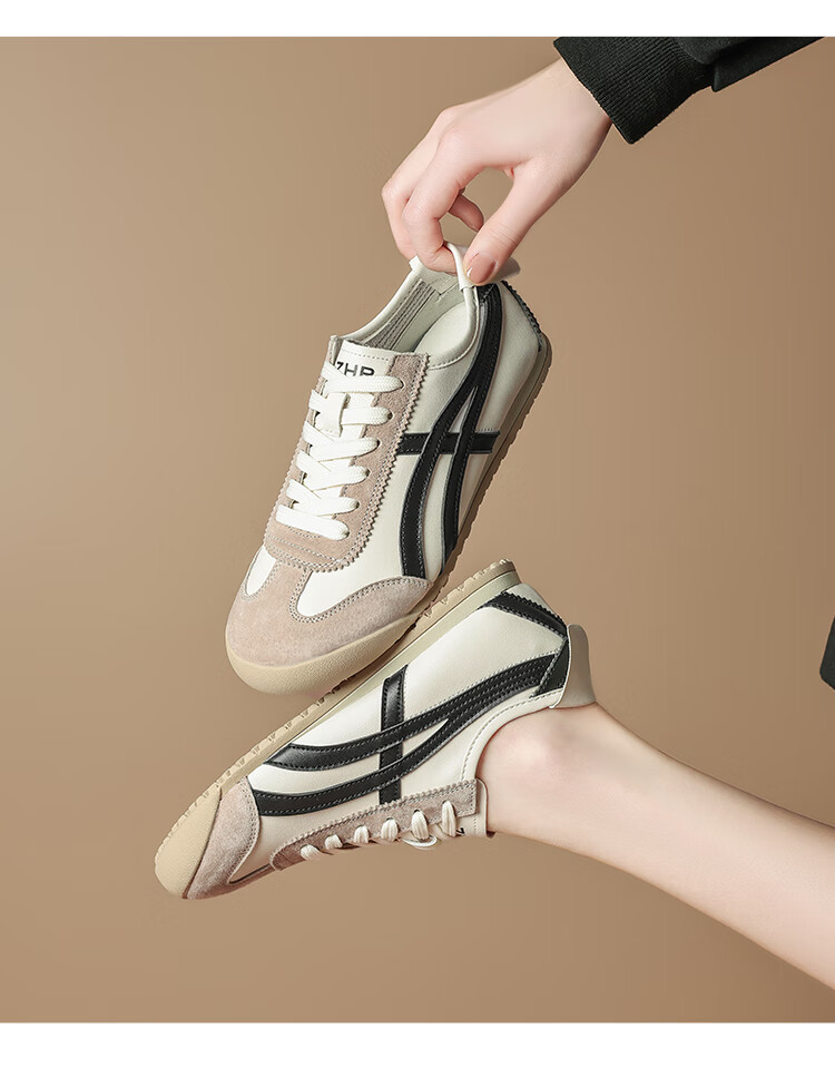 ZHR Dexun Women's Shoes, 2026 New Style White Sneakers for Women, Lightweight Flat-Bottomed Sports Shoes, BT102PP, Beige And Black, Size 35 13