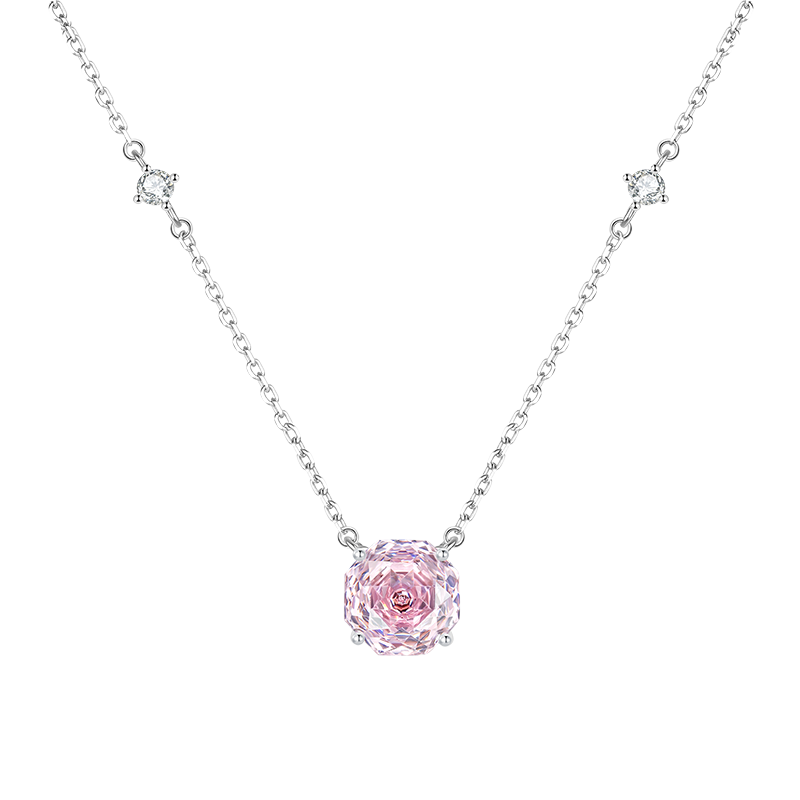CHOW TAI SENG [Birthday Gift] Rose Nebula Pure Silver S925 Luxurious Collarbone Chain for Girlfriend, Rose Pink