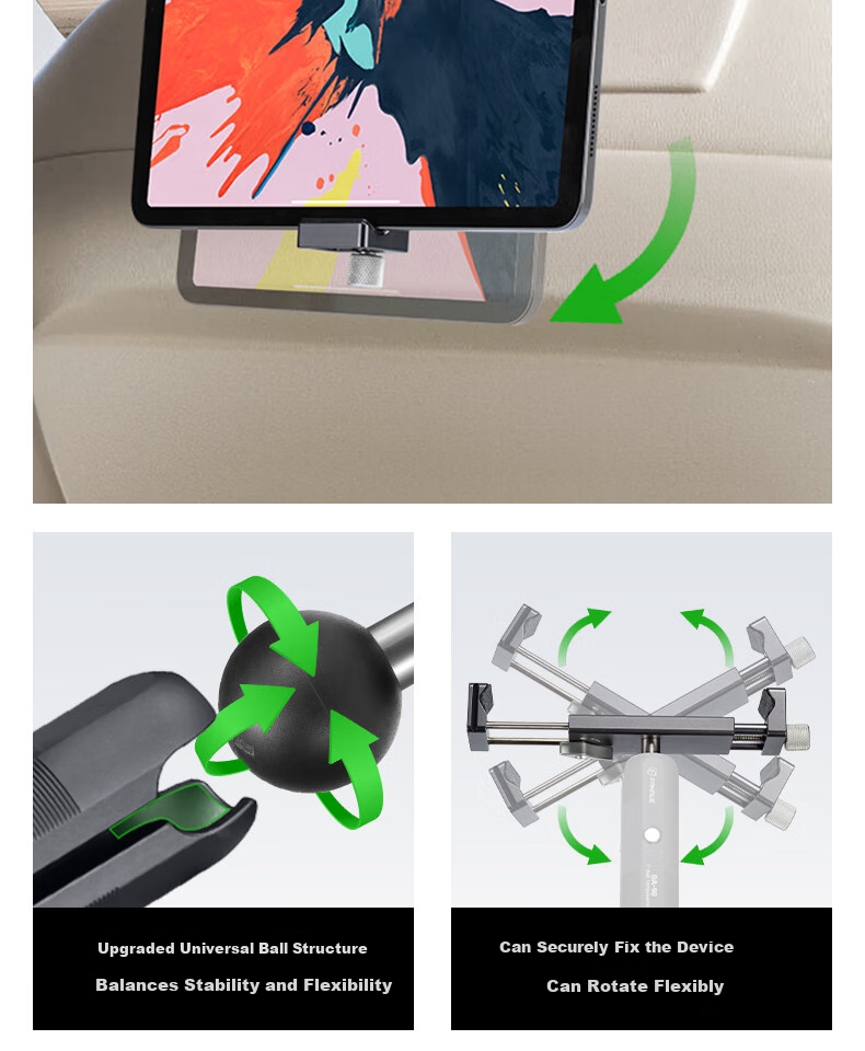 FANAUE Aluminum Alloy Car Tablet Holder, Rear Seat Headrest Backrest Mount for IPad, Laptop, Phone Entertainment PD-01T9(CC 8