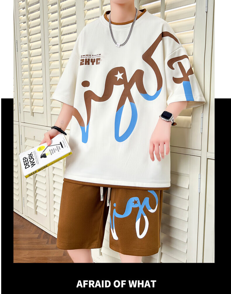 Zuofeili Men's Short-Sleeve Shorts Set, 2026 Summer Ice Silk Trendy T-Shirt, Casual Sports Outfit for Older Boys in Middle School 18
