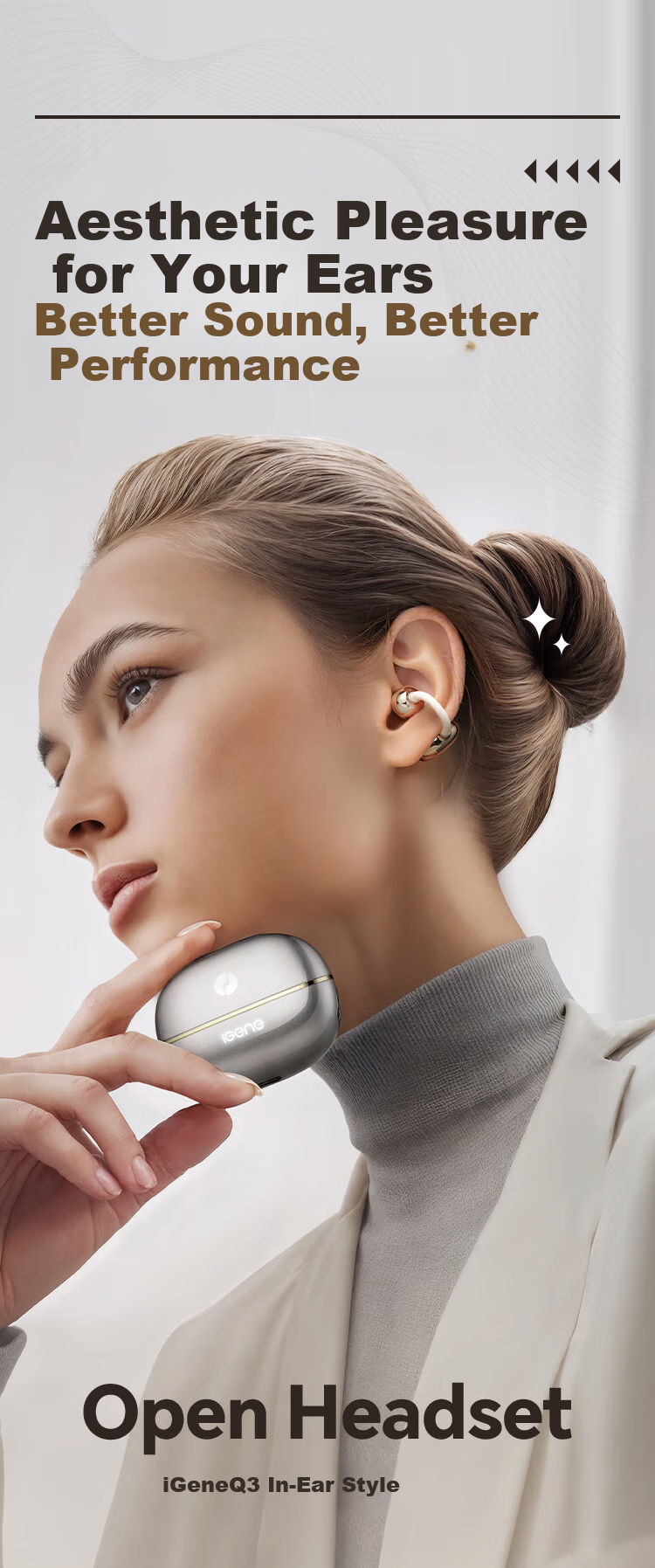 IGene [Sound Quality And Appearance 0 Negative Reviews] Ear Clip Bluetooth Headphones, Open-Ear, Non-In Music Sports Long Battery Life Bone Conduction Concept Suitable for OPPO Huawei Vivo OnePlus 2