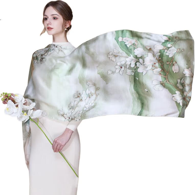 Hangsilu Silk Scarf for Women, Chinese Style Mulberry Silk Shawl Wrap, Elegant Practical Birthday Gift for Wife Or Mother