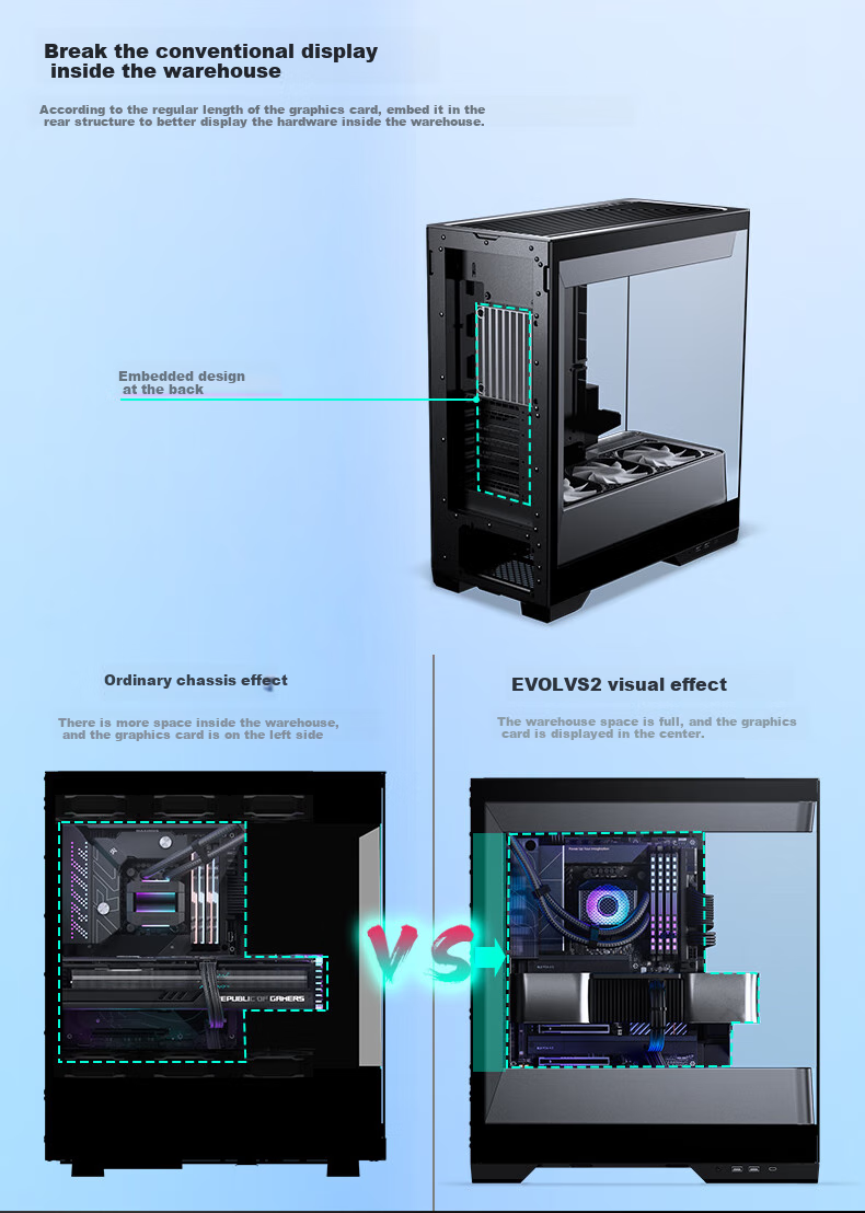 PHANTEKS EVOLV S2 Black Desktop Water-Cooled Computer Case with View Window (20G Type-C/120mm Fans*4/360mm Radiator Support/5090) 7