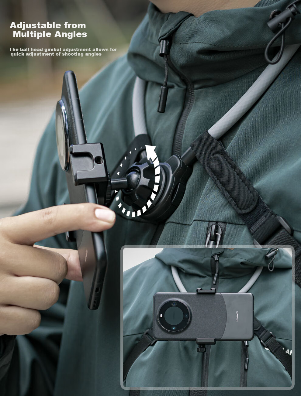 SUREWO Magnetic Neck Strap Phone Holder Chest Mount Shooting Bracket First-Person Perspective Neck Collar for TikTok Live Streaming Fishing Cycling Centered Shooting 3