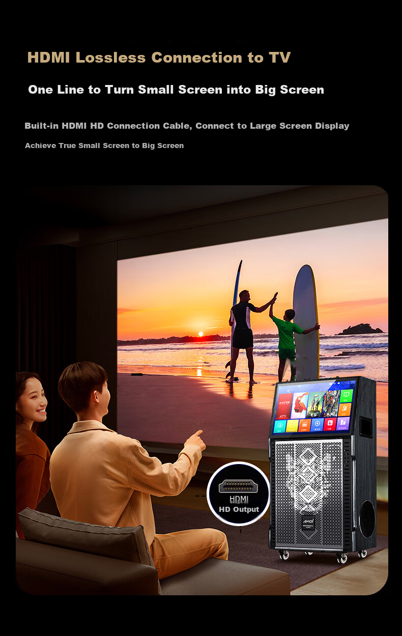 Amoi OK-60 Home KTV Sound System Package, Karaoke Machine All-In Home Karaoke, Outdoor Trolley Karaoke Complete Set Equipment, Square Dance Speaker with Display Scree 8
