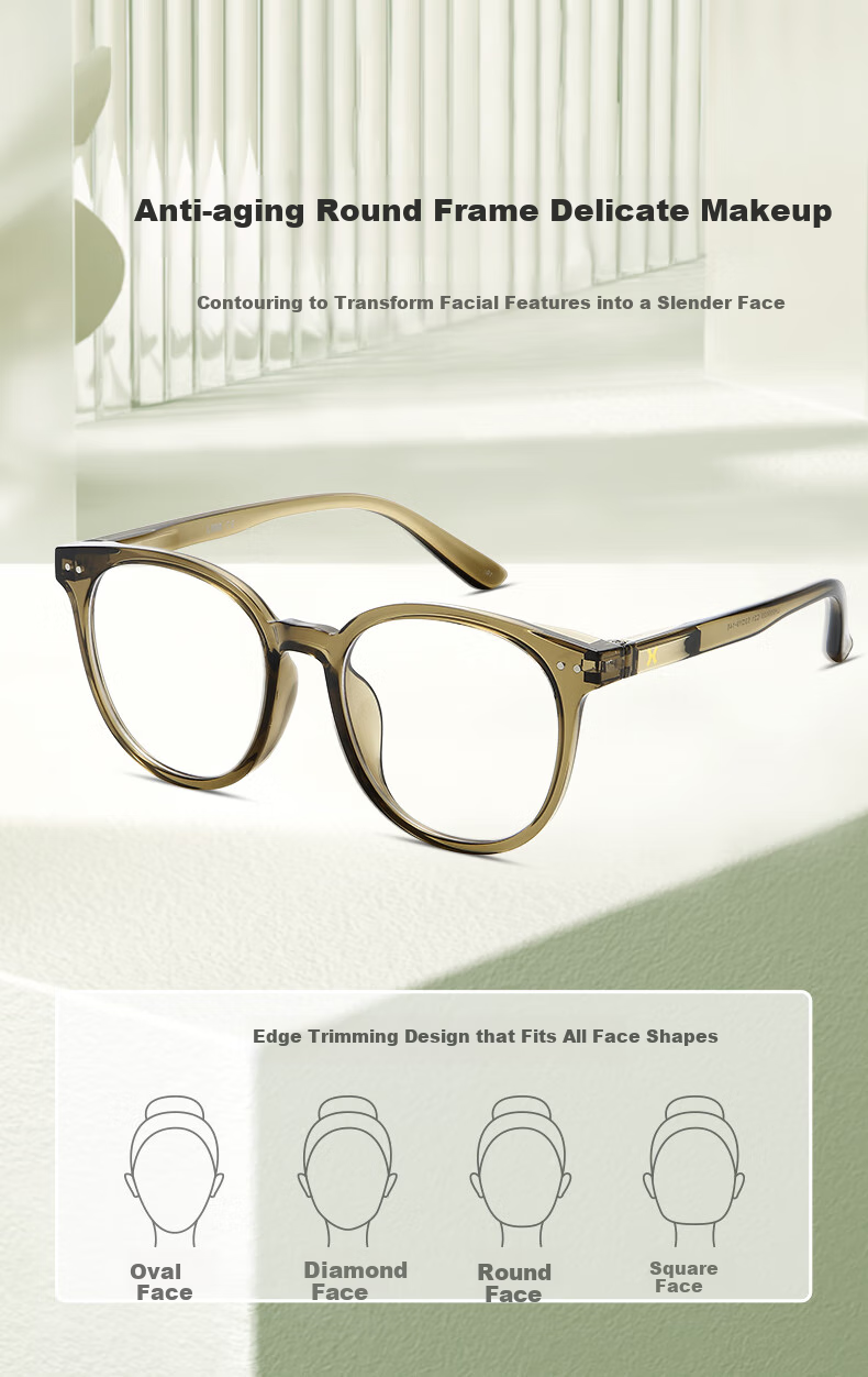 LOHO Ultra-Light Round Frame Glasses for Women, Can Be Fitted with Myopia Lenses, Cold Tea Color, Face-Slimming Effect, Bare-Faced Look, Anti-Blue Light Frame, Compatible with Zeiss Lenses 2
