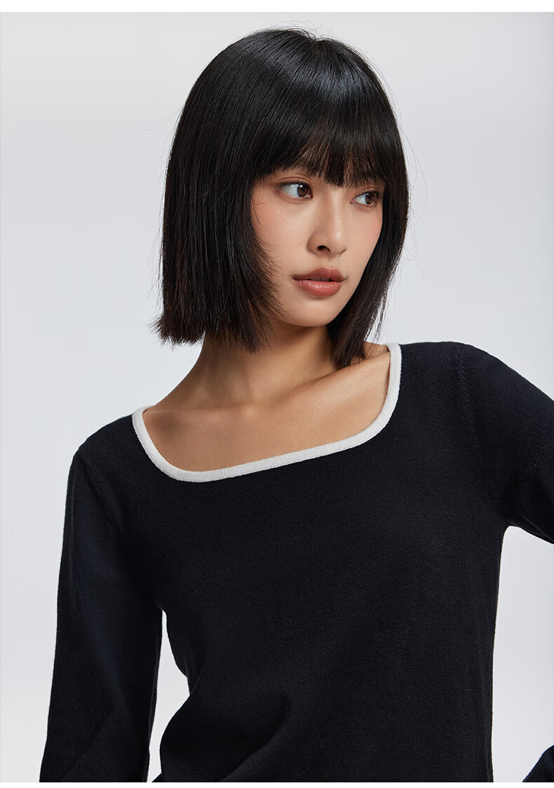 Meters Bonwe Women's New U-Neck Contrast Trim Fashionable Comfortable Base Layer Sweater 10
