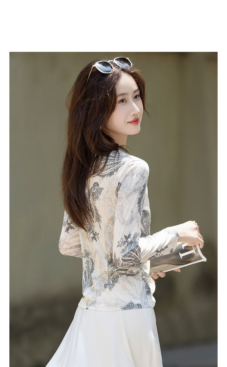 Dme Artistic Ombre Autumn Vintage Round Neck Colorblock Slightly Stretchy Slimming Petite Women's T-Shirt 18