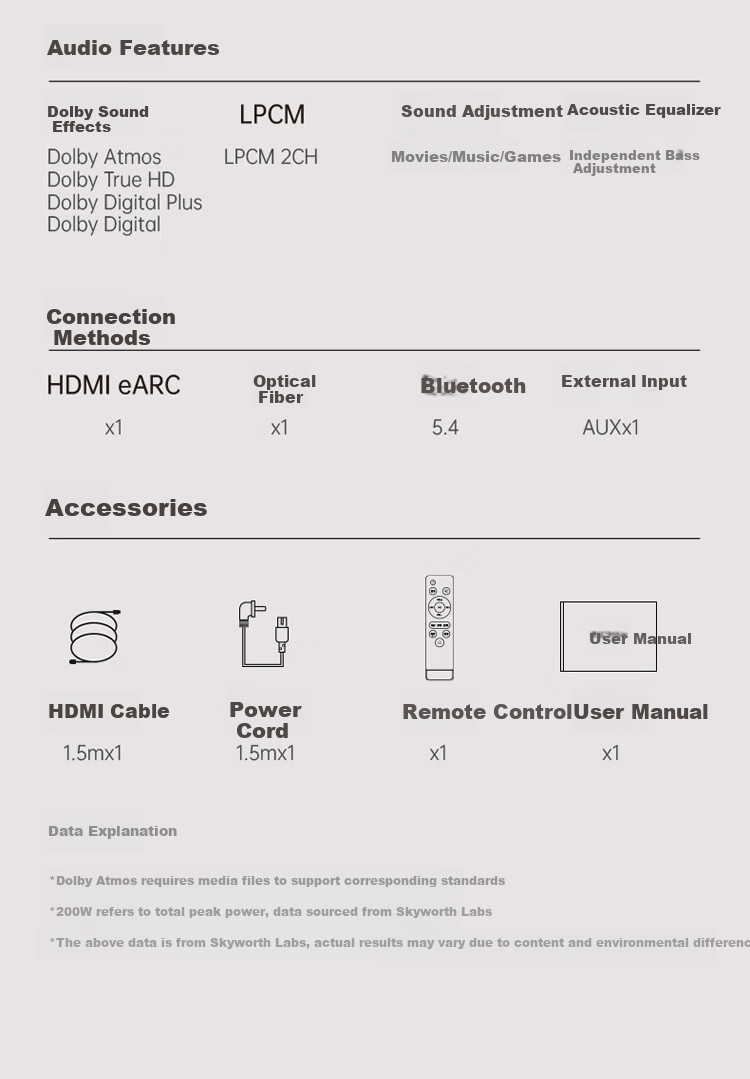 Skyworth TV Soundbar Speaker HS-A700, Dolby Atmos 4.2.2 Dual-Side Listening Channel, Desktop Bluetooth Speaker, Home Theater Smart Speaker for Entertainment And Karaoke 12