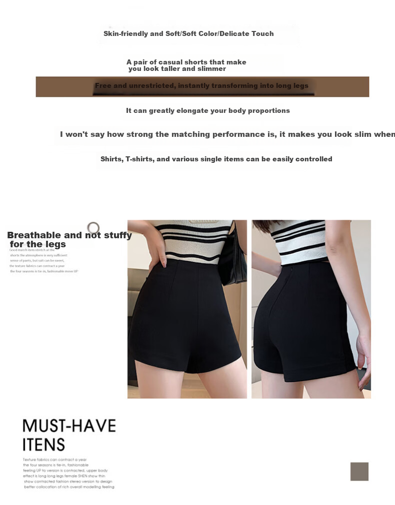 LangSha Women's Suit Shorts, 2025 Autumn Thin Style, Slim Fit, Black, Korean Version, Versatile, High-Waisted, Elastic Leggings, Hot Pants 3