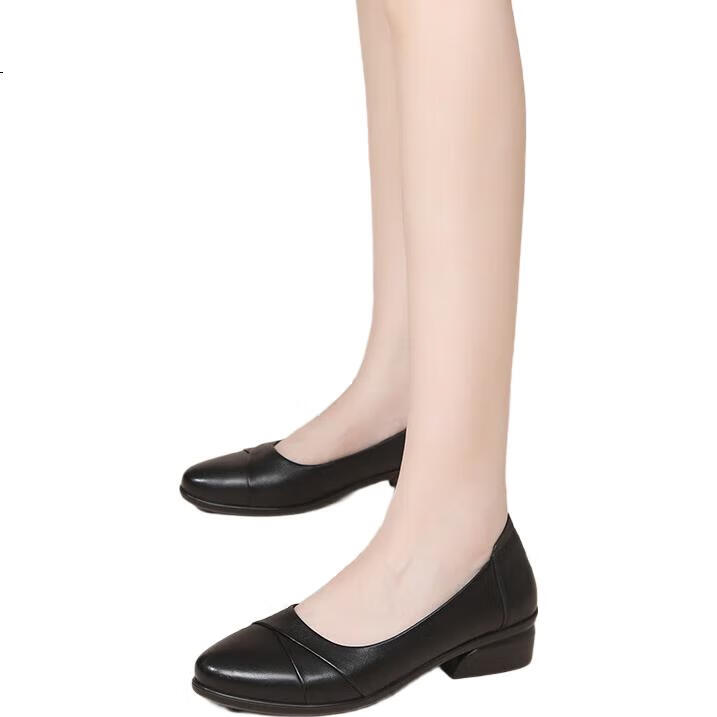 RED DRAGONFLY Soft Leather Mom Shoes, Flat Single Shoes for Women, Soft Sole Commuter Leather Shoes, Women's Work Shoes, WTB341731, Black, Size 36