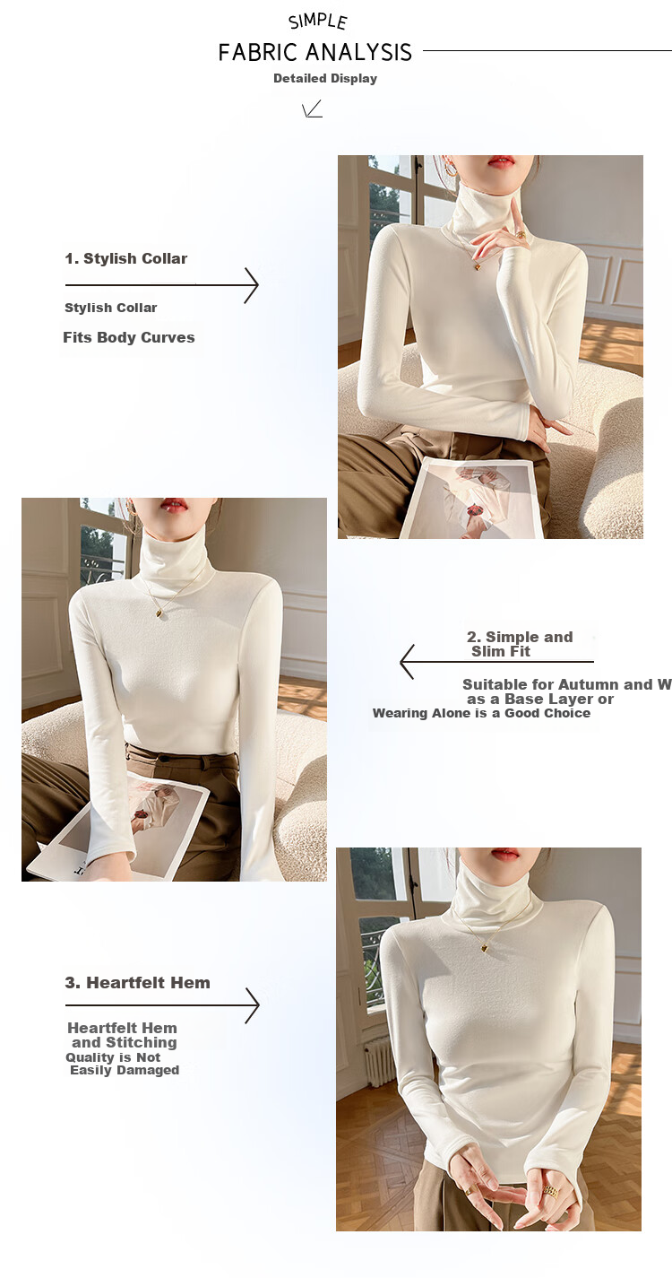 Zhuomuniao Turtleneck Slim-Fit Base Layer for Women, Autumn And Winter Versatile Slimming Inner Wear, Fitted Long-Sleeve T-Shirt Top, Black, XL 3