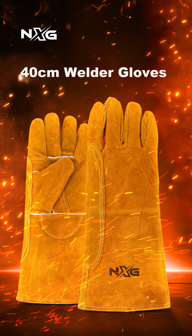 NXG Leather Welding Gloves, Thickened And Extended, Wear-Resistant, Heat-Resistant, Full Leather, Electric Welding Insulation, Anti-Scalding, Anti-Electrical Arc Spark, Welding Protective Gloves, X73 1
